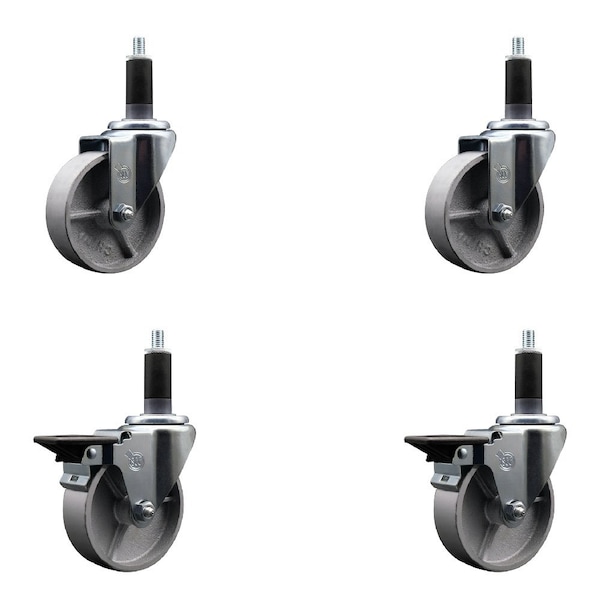 4'' Semi Steel Wheel Swivel 1-1/8'' Expanding Stem Caster Set 2 Brakes, 4PK
